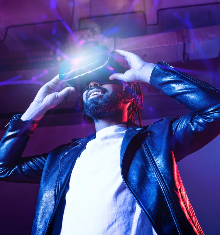 A person wearing a virtual reality headset